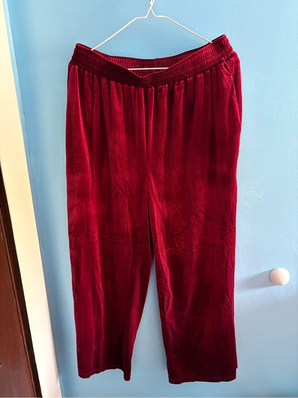 Velvet Wide-Leg Lounge Pants - Deep Red